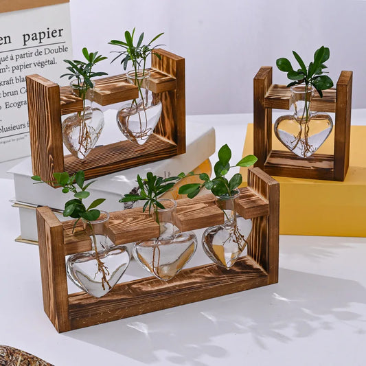 Wooden Frame Glass Vase